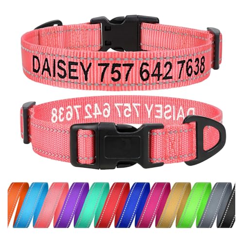 TagME Personalisierte Hundehalsband für Kleine Hund Mit Gestickten, Reflektierendes Nylon Hundehalsband Mit Pet Name & Telefonnummer, Babyrosa S von TagME