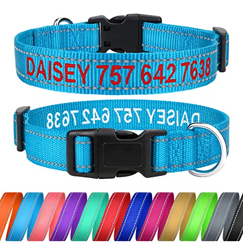 TagME Personalisierte Hundehalsband für Kleine Hund Mit Gestickten, Reflektierendes Nylon Hundehalsband Mit Pet Name & Telefonnummer, Himmelblau XS von TagME