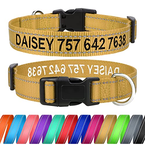 TagME Personalisierte Hundehalsband für Kleine Hund Mit Gestickten, Reflektierendes Nylon Hundehalsband Mit Pet Name & Telefonnummer, Khaki XS von TagME