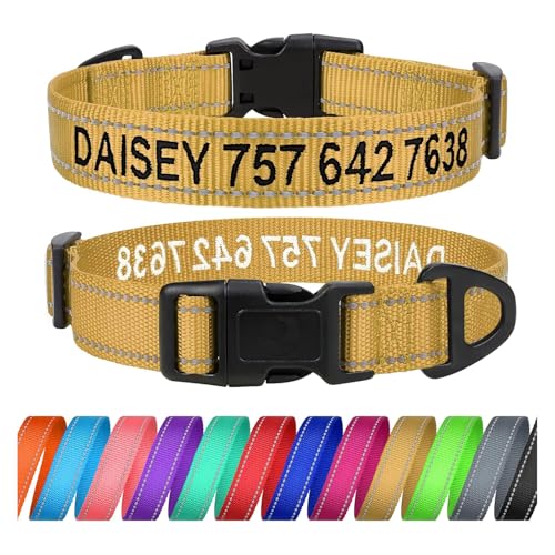 TagME Personalisierte Hundehalsband für Kleine Hund Mit Gestickten, Reflektierendes Nylon Hundehalsband Mit Pet Name & Telefonnummer, Khaki XS TagME Personalisierte Hundehalsband für Kleine Hund Mit Gestickten, Reflektierendes Nylon Hundehalsband Mit Pet Name & Telefonnummer, Khaki XS von TagME