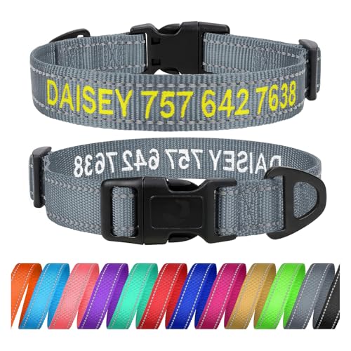 TagME Personalisierte Hundehalsband für Mittlerer Hund Mit Gestickten, Reflektierendes Nylon Hundehalsband Mit Pet Name & Telefonnummer, Grau M TagME Personalisierte Hundehalsband für Mittlerer Hund Mit Gestickten, Reflektierendes Nylon Hundehalsband Mit Pet Name & Telefonnummer, Grau M von TagME