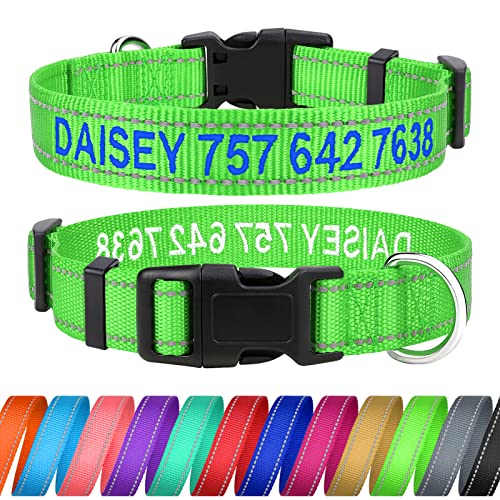 TagME Personalisierte Hundehalsband für Mittlerer Hund Mit Gestickten, Reflektierendes Nylon Hundehalsband Mit Pet Name & Telefonnummer, Grün M von TagME