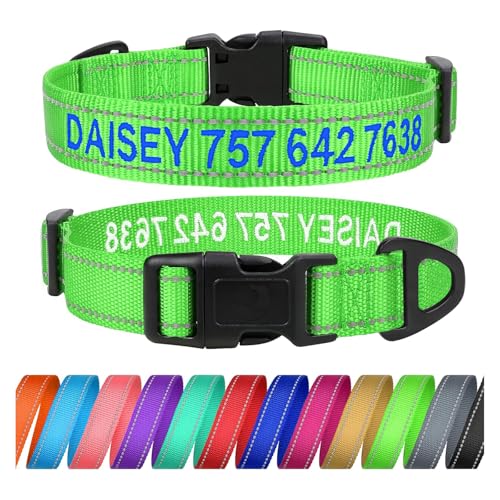 TagME Personalisierte Hundehalsband für Mittlerer Hund Mit Gestickten, Reflektierendes Nylon Hundehalsband Mit Pet Name & Telefonnummer, Grün M TagME Personalisierte Hundehalsband für Mittlerer Hund Mit Gestickten, Reflektierendes Nylon Hundehalsband Mit Pet Name & Telefonnummer, Grün M von TagME