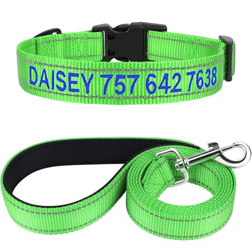 TagME Hundehalsband und Leine, Personalisierbar Reflektierendes Hundehalsband Mit 1.5M Doppelseitige Reflektierende Hundeleine für Große Hunde, Grün TagME Hundehalsband und Leine, Personalisierbar Reflektierendes Hundehalsband Mit 1.5M Doppelseitige Reflektierende Hundeleine für Große Hunde, Grün von TagME