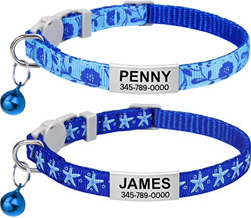 TagME Personalisiertes Katzenhalsband, Katzenhalsband Sicherheitsverschluss, Mit Name und Telefonnummer, 2-Stück Verstellbar Halsband Katze Kitten, Blau von TagME