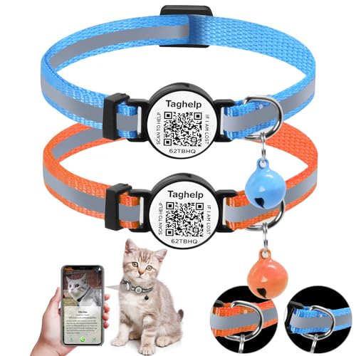 2er-Pack Katzenhalsbänder (Orange und Blau) von Taghelp