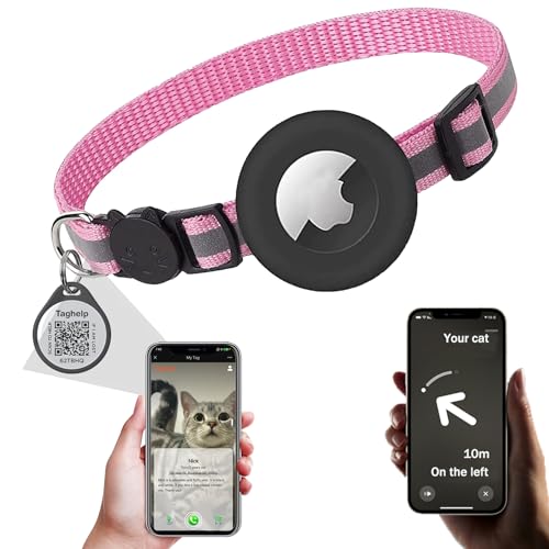 Airtag Katzenhalsband, reflektierend, mit Apple-Airtag-Halter, QR-Code-Tag für Mädchen, Jungen, Katze, Kätzchen, Halsbänder mit Glocke, Katzen-ID-Tag, personalisierte Echtzeit-Scan-Benachrichtigungen von Taghelp