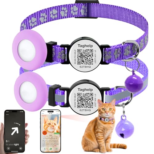 Airtag-Katzenhalsband, Breakaway-Katzen-Airtag mit Smart-ID-Tag und QR-Code, reflektierend, leichtes Kätzchen-Halsband für Apple Air-Tag, versteckte Halterung für GPS-Tracker oder Jungen, Mädchen Airtag-Katzenhalsband, Breakaway-Katzen-Airtag mit Smart-ID-Tag und QR-Code, reflektierend, leichtes Kätzchen-Halsband für Apple Air-Tag, versteckte Halterung für GPS-Tracker oder Jungen, Mädchen von Taghelp