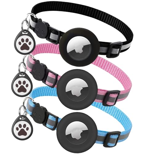 Airtag-Katzenhalsband, reflektierend, mit Apple Airtag-Halter und Glocke für Mädchen, Jungen, Katzen, 1,1 cm breit und leicht + Katzenmarke (3 Halsbänder und AirTag-Halterung) von Taghelp