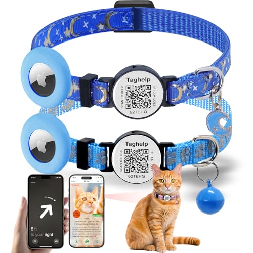 Airtag-Katzenhalsband mit Glocke und Smart-ID-Tag, QR-Code, Mond und Sterne, niedliche Sicherheitsschnalle, reflektierendes Halsband mit Airtag-Halterung, kompatibel mit Apple Airtag für Katzen Airtag-Katzenhalsband mit Glocke und Smart-ID-Tag, QR-Code, Mond und Sterne, niedliche Sicherheitsschnalle, reflektierendes Halsband mit Airtag-Halterung, kompatibel mit Apple Airtag für Katzen von Taghelp