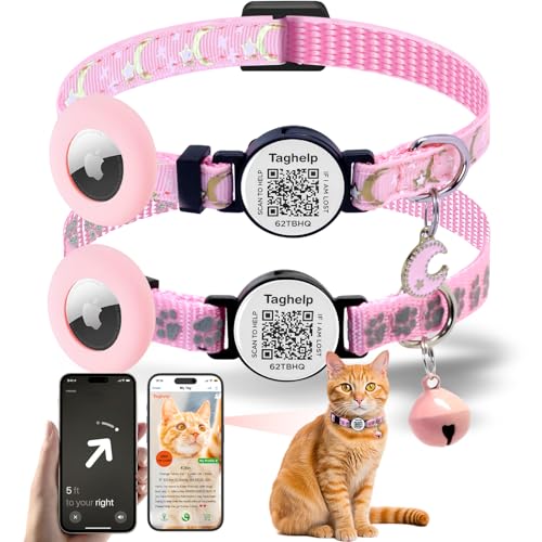Airtag-Katzenhalsband mit Glocken- und Mondsternen, reflektierendes Kätzchenhalsband mit Apple-Airtag-Katzenhalsbandhalter mit QR-Code, Sicherheitsschnalle für Mädchen, Jungen, Katzen, Haustierbedarf Airtag-Katzenhalsband mit Glocken- und Mondsternen, reflektierendes Kätzchenhalsband mit Apple-Airtag-Katzenhalsbandhalter mit QR-Code, Sicherheitsschnalle für Mädchen, Jungen, Katzen, Haustierbedarf von Taghelp