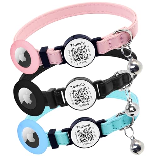 Airtag-Katzenhalsband mit Glöckchen, PU-Leder, Kätzchenhalsband mit Apple Airtag-Katzenhalsbandhalter, Sicherheitsschnalle für Mädchen, Jungen, Katzen, Haustierbedarf, Zubehör, Geschenke (Schwarz Airtag-Katzenhalsband mit Glöckchen, PU-Leder, Kätzchenhalsband mit Apple Airtag-Katzenhalsbandhalter, Sicherheitsschnalle für Mädchen, Jungen, Katzen, Haustierbedarf, Zubehör, Geschenke (Schwarz von Taghelp