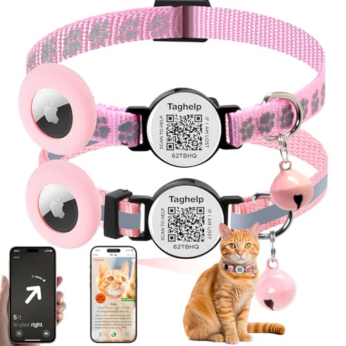 Airtag-Katzenhalsband mit Glöckchen, reflektierendes Katzenhalsband mit Apple-Airtag-Katzenhalsbandhalter mit QR-Code, Sicherheitsschnalle für Mädchen, Jungen, Katzen, Haustierbedarf, Zubehör Airtag-Katzenhalsband mit Glöckchen, reflektierendes Katzenhalsband mit Apple-Airtag-Katzenhalsbandhalter mit QR-Code, Sicherheitsschnalle für Mädchen, Jungen, Katzen, Haustierbedarf, Zubehör von Taghelp