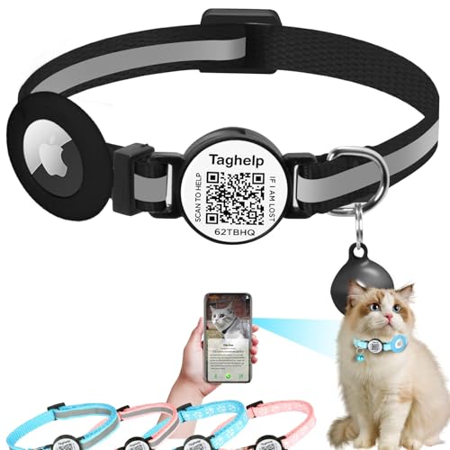Airtag Katzenhalsband mit QR-Code-Namensschild, reflektierendes Katzenhalsband, Airtag-Halter mit Glöckchen, personalisierbar, Ultra-langlebig, verstellbar, Schnellverschluss, passend für die meisten Airtag Katzenhalsband mit QR-Code-Namensschild, reflektierendes Katzenhalsband, Airtag-Halter mit Glöckchen, personalisierbar, Ultra-langlebig, verstellbar, Schnellverschluss, passend für die meisten von Taghelp