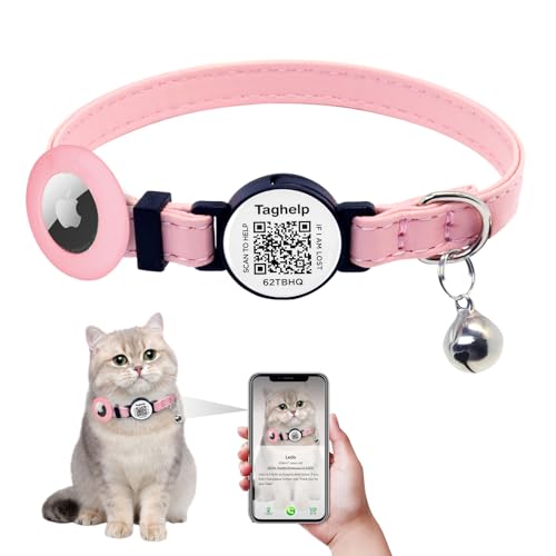 Halsband aus Leder, Airtag-Katzenhalsband mit Glöckchen, Katzenhalsband, Apple Airtag-Halter, Katzenhalsband für Jungen, Katzen, Mädchen, Katzen, mit Smart-ID-Tag, keine App, Rosa Halsband aus Leder, Airtag-Katzenhalsband mit Glöckchen, Katzenhalsband, Apple Airtag-Halter, Katzenhalsband für Jungen, Katzen, Mädchen, Katzen, mit Smart-ID-Tag, keine App, Rosa von Taghelp