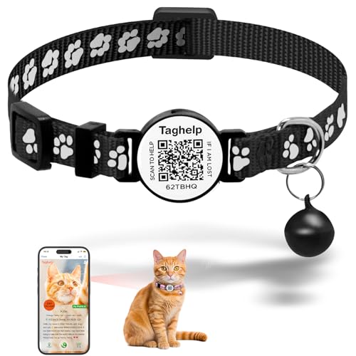 Halsband mit QR-Code, reflektierend (schwarzer, süßer Pfotenabdruck, nur Kragen) von Taghelp