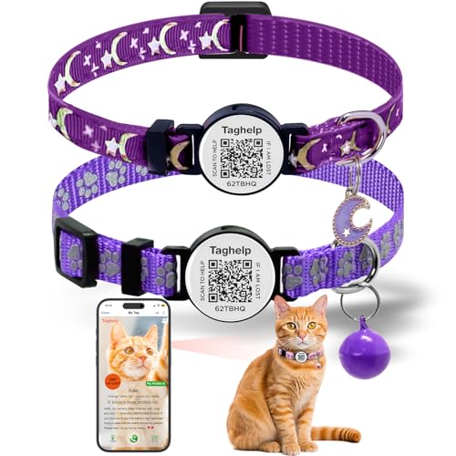 Katzenhalsbänder mit Glocke, Mond und Sternen, niedliches Kätzchen, verstellbar, sicher, mit Anhänger, leuchtet im Dunkeln, QR-Code, Smart-ID-Tag, für Mädchen und Jungen, Katzenhalsband, verstellbar Katzenhalsbänder mit Glocke, Mond und Sternen, niedliches Kätzchen, verstellbar, sicher, mit Anhänger, leuchtet im Dunkeln, QR-Code, Smart-ID-Tag, für Mädchen und Jungen, Katzenhalsband, verstellbar von Taghelp