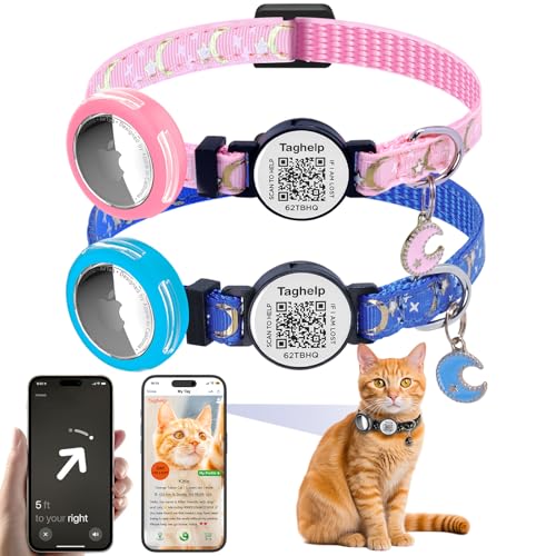 Katzenhalsbänder mit Glocken- und Mondstern-Design, niedlich, verstellbar, leuchtet im Dunkeln, wasserdichter AirTag-Halter, sicher und stilvoll für Katzen, 2 Stück, Rosa und Blau Katzenhalsbänder mit Glocken- und Mondstern-Design, niedlich, verstellbar, leuchtet im Dunkeln, wasserdichter AirTag-Halter, sicher und stilvoll für Katzen, 2 Stück, Rosa und Blau von Taghelp