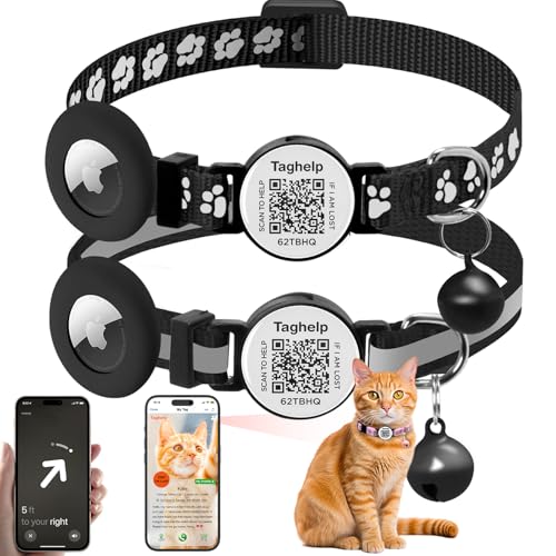 Katzenhalsbänder mit Glöckchen, niedlich, verstellbar, sicher, mit Anhänger, leuchtet im Dunkeln, Airtag-Halter, Katzenhalsband mit Smart-ID-Tag und QR-Code, reflektierend, für GPS, Jungen, Mädchen Katzenhalsbänder mit Glöckchen, niedlich, verstellbar, sicher, mit Anhänger, leuchtet im Dunkeln, Airtag-Halter, Katzenhalsband mit Smart-ID-Tag und QR-Code, reflektierend, für GPS, Jungen, Mädchen von Taghelp