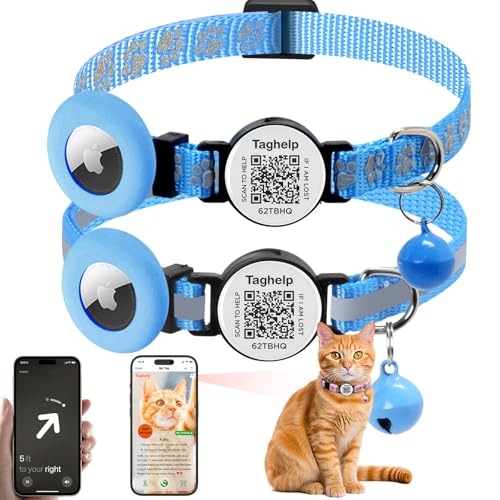 Katzenhalsbänder mit Glöckchen, niedlich, verstellbar, sicher, mit Anhänger, leuchtet im Dunkeln, Airtag-Halter, Katzenhalsband mit Smart-ID-Tag und QR-Code, reflektierend, für GPS, Jungen, Mädchen Katzenhalsbänder mit Glöckchen, niedlich, verstellbar, sicher, mit Anhänger, leuchtet im Dunkeln, Airtag-Halter, Katzenhalsband mit Smart-ID-Tag und QR-Code, reflektierend, für GPS, Jungen, Mädchen von Taghelp