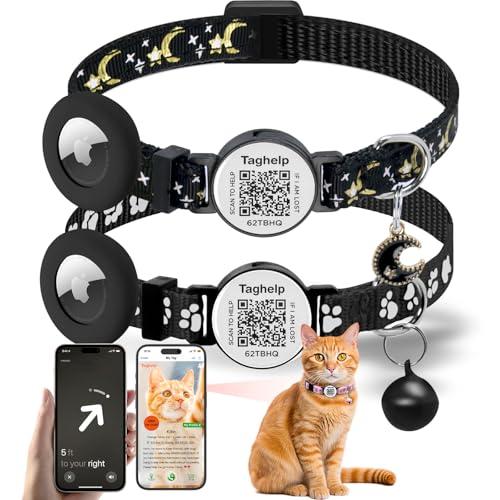 Katzenhalsbänder mit Glöckchen, niedlicher Stern und Mond, sicher mit Anhänger, leuchtet im Dunkeln, Airtag-Halter, Katzenhalsband mit Smart-ID-Tag und QR-Code, reflektierend, für GPS, Jungen, Mädchen Katzenhalsbänder mit Glöckchen, niedlicher Stern und Mond, sicher mit Anhänger, leuchtet im Dunkeln, Airtag-Halter, Katzenhalsband mit Smart-ID-Tag und QR-Code, reflektierend, für GPS, Jungen, Mädchen von Taghelp