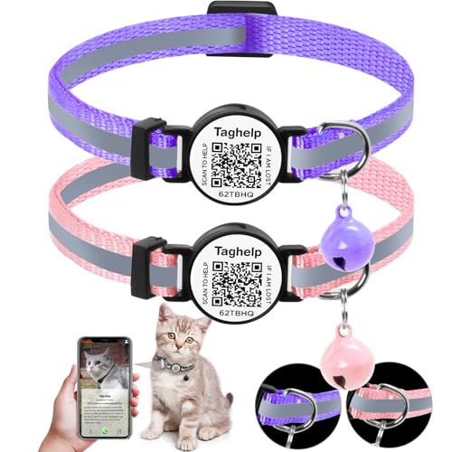 Katzenhalsbänder mit Glöckchen und reflektierendem Sicherheitsdesign, niedliches Kätzchen-Halsband mit intelligentem QR-Code-ID-Tag für Mädchen und Jungen, Katzen, Lila, Rosa, 2 Stück Katzenhalsbänder mit Glöckchen und reflektierendem Sicherheitsdesign, niedliches Kätzchen-Halsband mit intelligentem QR-Code-ID-Tag für Mädchen und Jungen, Katzen, Lila, Rosa, 2 Stück von Taghelp