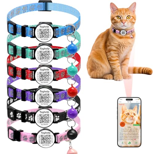 Katzenhalsbänder mit Sicherheitsschnalle und intelligentem QR-Code-ID-Tag – ultraweiche, verstellbare Kätzchen-Halsbänder für Katzen – niedliches Pfoten-Design für Mädchen und Jungen, 6 Stück Katzenhalsbänder mit Sicherheitsschnalle und intelligentem QR-Code-ID-Tag – ultraweiche, verstellbare Kätzchen-Halsbänder für Katzen – niedliches Pfoten-Design für Mädchen und Jungen, 6 Stück von Taghelp