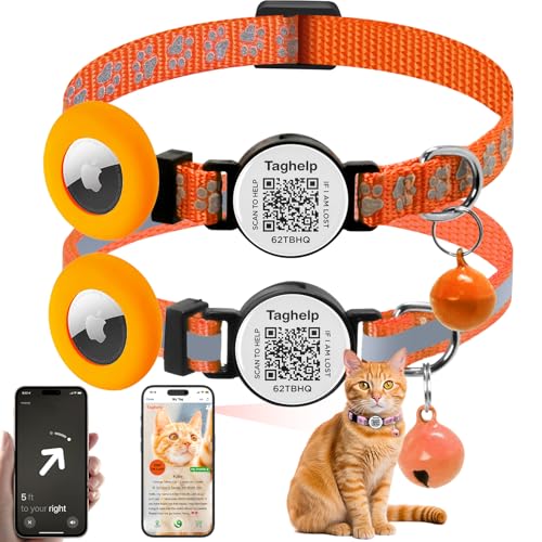 Katzenhalsband-Halterung mit Glöckchen, Kätzchen mit Apple-Airtag-Halterung für Katzen mit Smart-ID-Tag, QR-Code, verstellbares, reflektierendes Katzenhalsband mit Sicherheitsschnalle für Mädchen Katzenhalsband-Halterung mit Glöckchen, Kätzchen mit Apple-Airtag-Halterung für Katzen mit Smart-ID-Tag, QR-Code, verstellbares, reflektierendes Katzenhalsband mit Sicherheitsschnalle für Mädchen von Taghelp