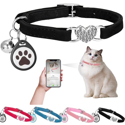 Katzenhalsband mit Herzmotiv, mit Sicherheitsgurt und Glocke, verstellbar, 20,3–33 cm, für Kätzchen, personalisiertes Katzenhalsband mit QR-Code, Smart-ID-Tag, Haustiername und Telefonnummer online, Katzenhalsband mit Herzmotiv, mit Sicherheitsgurt und Glocke, verstellbar, 20,3–33 cm, für Kätzchen, personalisiertes Katzenhalsband mit QR-Code, Smart-ID-Tag, Haustiername und Telefonnummer online, von Taghelp
