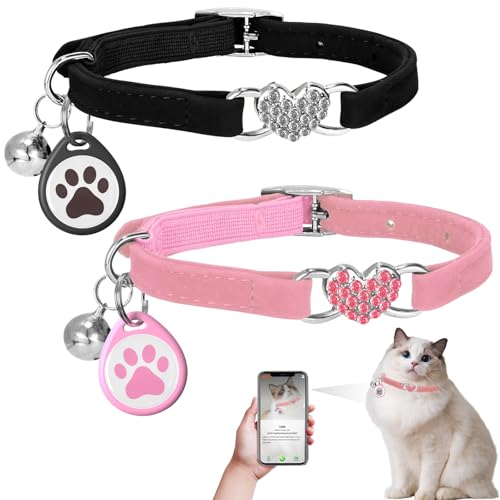 Katzenhalsband mit Herzmotiv, mit Sicherheitsgurt und Glocke, verstellbar, 20,3–33 cm, für Kätzchen, personalisiertes Katzenhalsband mit QR-Code, Smart-ID-Tag, Haustiername und Telefonnummer online, Katzenhalsband mit Herzmotiv, mit Sicherheitsgurt und Glocke, verstellbar, 20,3–33 cm, für Kätzchen, personalisiertes Katzenhalsband mit QR-Code, Smart-ID-Tag, Haustiername und Telefonnummer online, von Taghelp