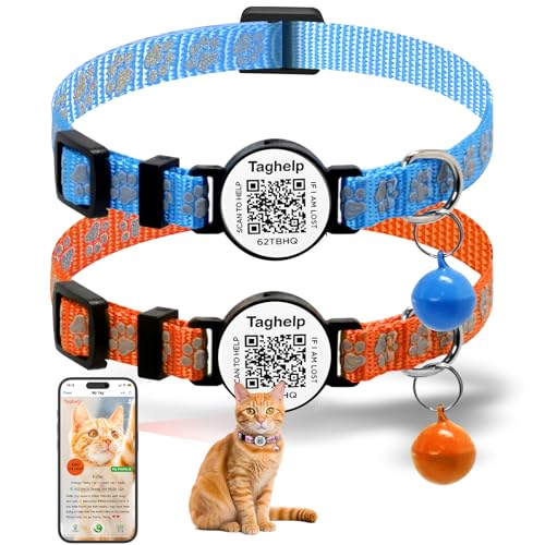 Katzenhalsband mit QR-Code-Namensschild, intelligentes QR-ID-Tag, personalisiertes, reflektierendes Katzenhalsband mit Glöckchen, für Jungen und Mädchen, Kätzchen, niedliche Katzenpfoten, Blau und Katzenhalsband mit QR-Code-Namensschild, intelligentes QR-ID-Tag, personalisiertes, reflektierendes Katzenhalsband mit Glöckchen, für Jungen und Mädchen, Kätzchen, niedliche Katzenpfoten, Blau und von Taghelp