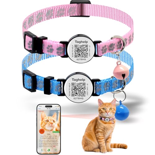 Katzenhalsband mit QR-Code-Namensschild, intelligentes QR-ID-Tag, personalisiertes, reflektierendes Katzenhalsband mit Glöckchen, für Jungen und Mädchen, Kätzchen, niedliche Katzenpfoten, keine App Katzenhalsband mit QR-Code-Namensschild, intelligentes QR-ID-Tag, personalisiertes, reflektierendes Katzenhalsband mit Glöckchen, für Jungen und Mädchen, Kätzchen, niedliche Katzenpfoten, keine App von Taghelp