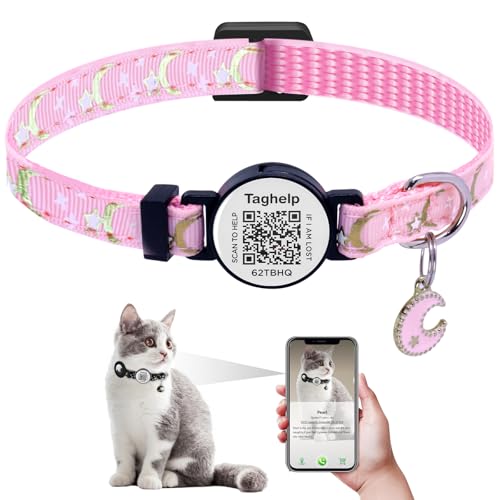 Stars and Moon, solides und sicheres Sicherheits-Halsband für Kätzchen, mit QR-ID-Tag für Mädchen und Jungen, für Katzen, Haustier-Halsband, leise, leicht und langlebig, QR-Code, Haustier-ID-Tags, von Taghelp