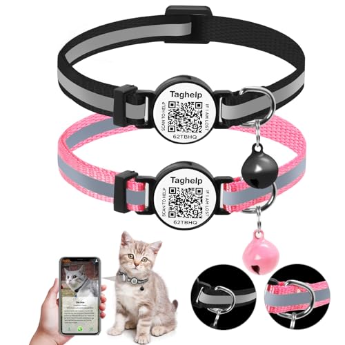 Katzenhalsband mit niedlicher Glocke, reflektierendes Katzenhalsband mit QR-Code, intelligentes ID-Tag, Katzenhalsband für Jungen, Mädchen, Katzen, teilbares Haustierprofil, kein Abonnement, keine App Katzenhalsband mit niedlicher Glocke, reflektierendes Katzenhalsband mit QR-Code, intelligentes ID-Tag, Katzenhalsband für Jungen, Mädchen, Katzen, teilbares Haustierprofil, kein Abonnement, keine App von Taghelp