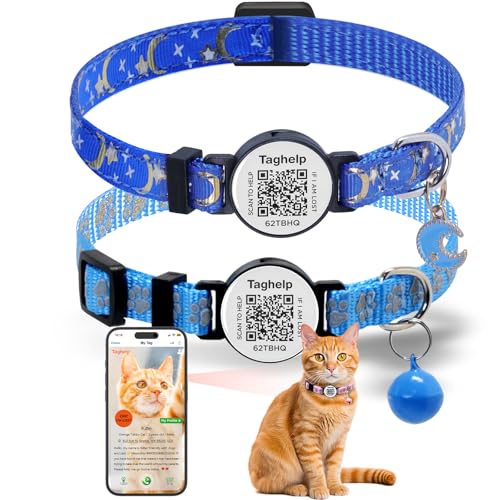 Reflektierende Halsbänder mit intelligentem QR-Code, Erkennungsmarke für Mädchen und Jungen für Katzen, Haustierhalsband, leise, QR-Code, Haustier-ID-Tags, keine App, Blau, 2 Stück Reflektierende Halsbänder mit intelligentem QR-Code, Erkennungsmarke für Mädchen und Jungen für Katzen, Haustierhalsband, leise, QR-Code, Haustier-ID-Tags, keine App, Blau, 2 Stück von Taghelp