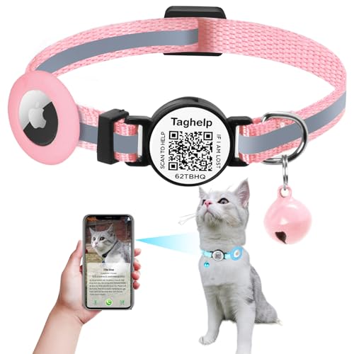 Reflektierendes AirTag-Katzenhalsband, integriertes Airtag-Katzenhalsband für Apple, Katzenhalsband mit AirTag-Halterung und Glocke, Tracker-Katzenhalsbänder für Mädchen, Jungen, Katzen, Kätzchen und von Taghelp