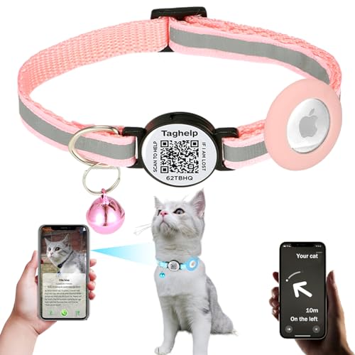 Reflektierendes AirTag-Katzenhalsband, integriertes Airtag-Katzenhalsband für Apple, Katzenhalsband mit AirTag-Halterung und Glocke, Tracker-Katzenhalsbänder für Mädchen, Jungen, Katzen, Kätzchen und von Taghelp