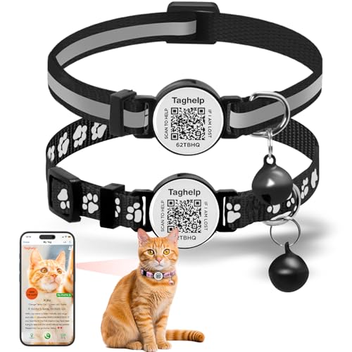 Reflektierendes Katzenhalsband mit Glöckchen, elastisches Design, QR-Code-ID-Tag und Nachtsicherheitsfunktion für Indoor/Outdoor-Katzen, Schwarz, 2 Stück Reflektierendes Katzenhalsband mit Glöckchen, elastisches Design, QR-Code-ID-Tag und Nachtsicherheitsfunktion für Indoor/Outdoor-Katzen, Schwarz, 2 Stück von Taghelp
