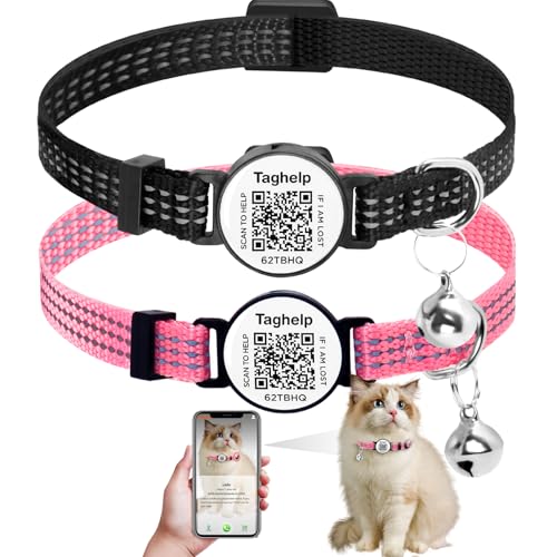 Reflektierendes Katzenhalsband mit Glöckchen und QR-Code-Namensschild, personalisierbar, intelligentes ID-Tag, Katzenhalsband, ideal für Mädchen, Katzen, männliche Katzen, Kätzchen, Welpen (Schwarz Reflektierendes Katzenhalsband mit Glöckchen und QR-Code-Namensschild, personalisierbar, intelligentes ID-Tag, Katzenhalsband, ideal für Mädchen, Katzen, männliche Katzen, Kätzchen, Welpen (Schwarz von Taghelp