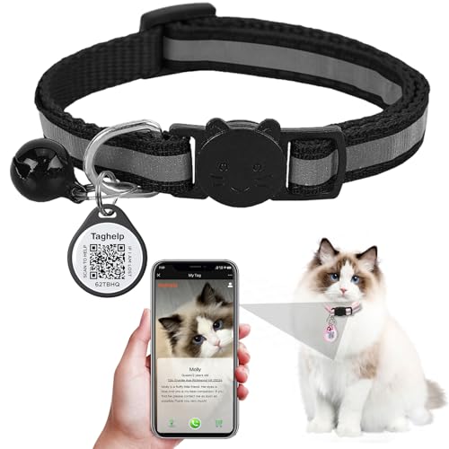 Reflektierendes Katzenhalsband mit QR-Code-Tag für Mädchen, Jungen, Katzen-Namensschild, Kätzchen-Halsbänder mit Glöckchen, personalisiert, Echtzeit-Scan-Benachrichtigungen, kein Abonnement oder Reflektierendes Katzenhalsband mit QR-Code-Tag für Mädchen, Jungen, Katzen-Namensschild, Kätzchen-Halsbänder mit Glöckchen, personalisiert, Echtzeit-Scan-Benachrichtigungen, kein Abonnement oder von Taghelp