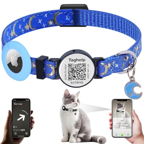 Taghelp Mond-Stern AirTag Katzenhalsband mit AirTag-Halter und Glocke, Breakaway-Katzenhalsband mit QR-Code, Katzen-ID-Tags - Pet Taghelp Mond-Stern AirTag Katzenhalsband mit AirTag-Halter und Glocke, Breakaway-Katzenhalsband mit QR-Code, Katzen-ID-Tags - Pet von Taghelp