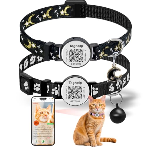 TAGHELP Reflektierendes Katzenhalsband mit Mond, Sternen und Glocke, elastisches Design, QR-Code-ID-Tag und Nachtsicherheitsfunktion für drinnen und draußen, Jungen, Mädchen, Katzen, Schwarz, 2 Stück TAGHELP Reflektierendes Katzenhalsband mit Mond, Sternen und Glocke, elastisches Design, QR-Code-ID-Tag und Nachtsicherheitsfunktion für drinnen und draußen, Jungen, Mädchen, Katzen, Schwarz, 2 Stück von Taghelp