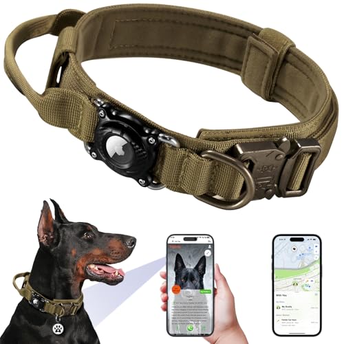 Taktisches Hundehalsband mit Airtag-Halterung (Braun, XL) von Taghelp