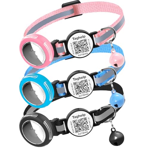 Wasserdichter Airtag-Halter, Katzenhalsband, leichtes Kätzchen-Halsband für Apple Air-Tag, Smart ID-Tag, solide und sicher, reflektierend, mit transparenter Halterung für GPS-Tracker, 3 Stück Wasserdichter Airtag-Halter, Katzenhalsband, leichtes Kätzchen-Halsband für Apple Air-Tag, Smart ID-Tag, solide und sicher, reflektierend, mit transparenter Halterung für GPS-Tracker, 3 Stück von Taghelp