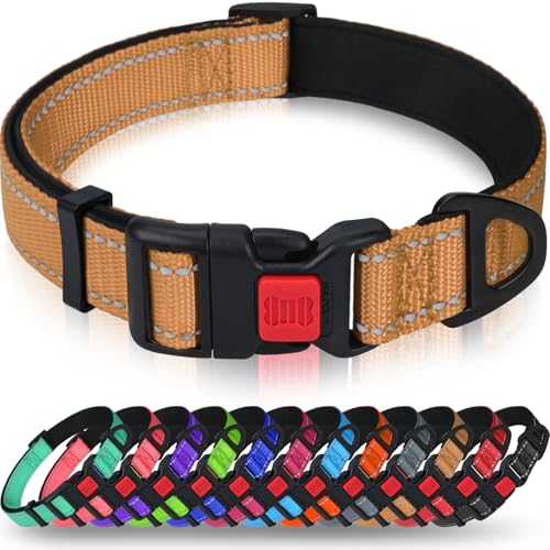 Taglory Hundehalsband, Weich Gepolstertes Neopren Nylon Hunde Halsband für Extra Große Hunde, Verstellbar und Reflektierend für das Training, Braun von Taglory