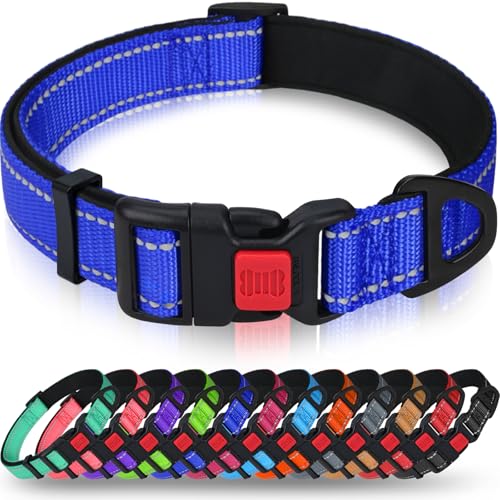 Taglory Hundehalsband, Weich Gepolstertes Neopren Nylon Hunde Halsband für Extra Große Hunde, Verstellbar und Reflektierend für das Training, Dunkelblau von Taglory