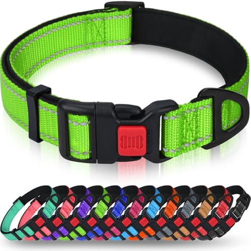 Taglory Hundehalsband, Weich Gepolstertes Neopren Nylon Hunde Halsband für Extra Große Hunde, Verstellbar und Reflektierend für das Training, Grün von Taglory