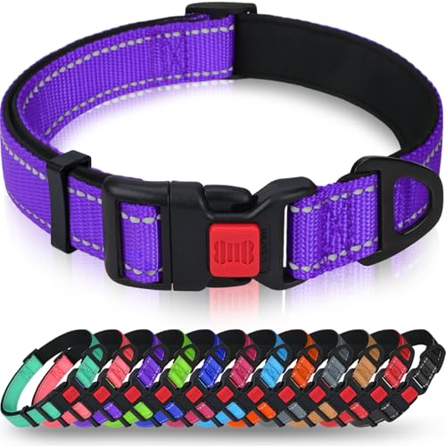 Taglory Hundehalsband, Weich Gepolstertes Neopren Nylon Hunde Halsband für Extra Große Hunde, Verstellbar und Reflektierend für das Training, Lila von Taglory