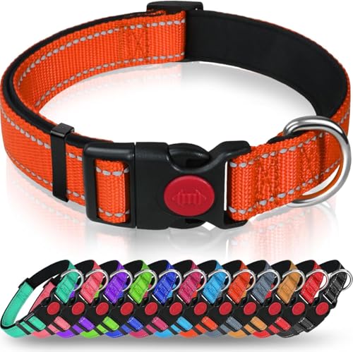 Taglory Hundehalsband, Weich Gepolstertes Neopren Nylon Hunde Halsband für Extra Große Hunde, Verstellbar und Reflektierend für das Training, Orange von Taglory