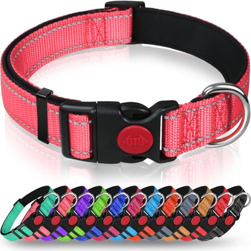 Taglory Hundehalsband, Weich Gepolstertes Neopren Nylon Hunde Halsband für Extra Große Hunde, Verstellbar und Reflektierend für das Training, Rosa von Taglory